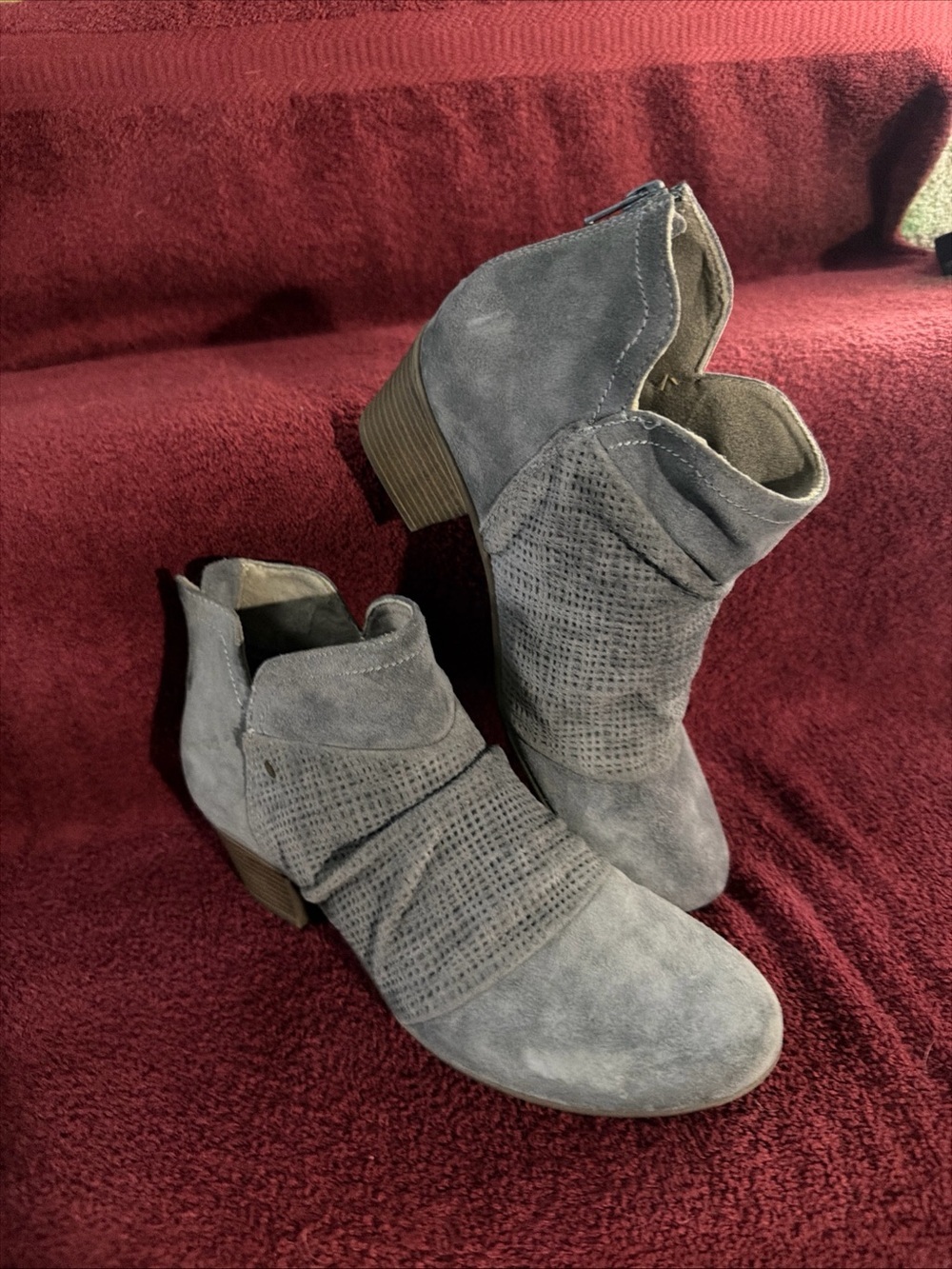 Array Women's Grey Suede Ankle Booties with Med Heel